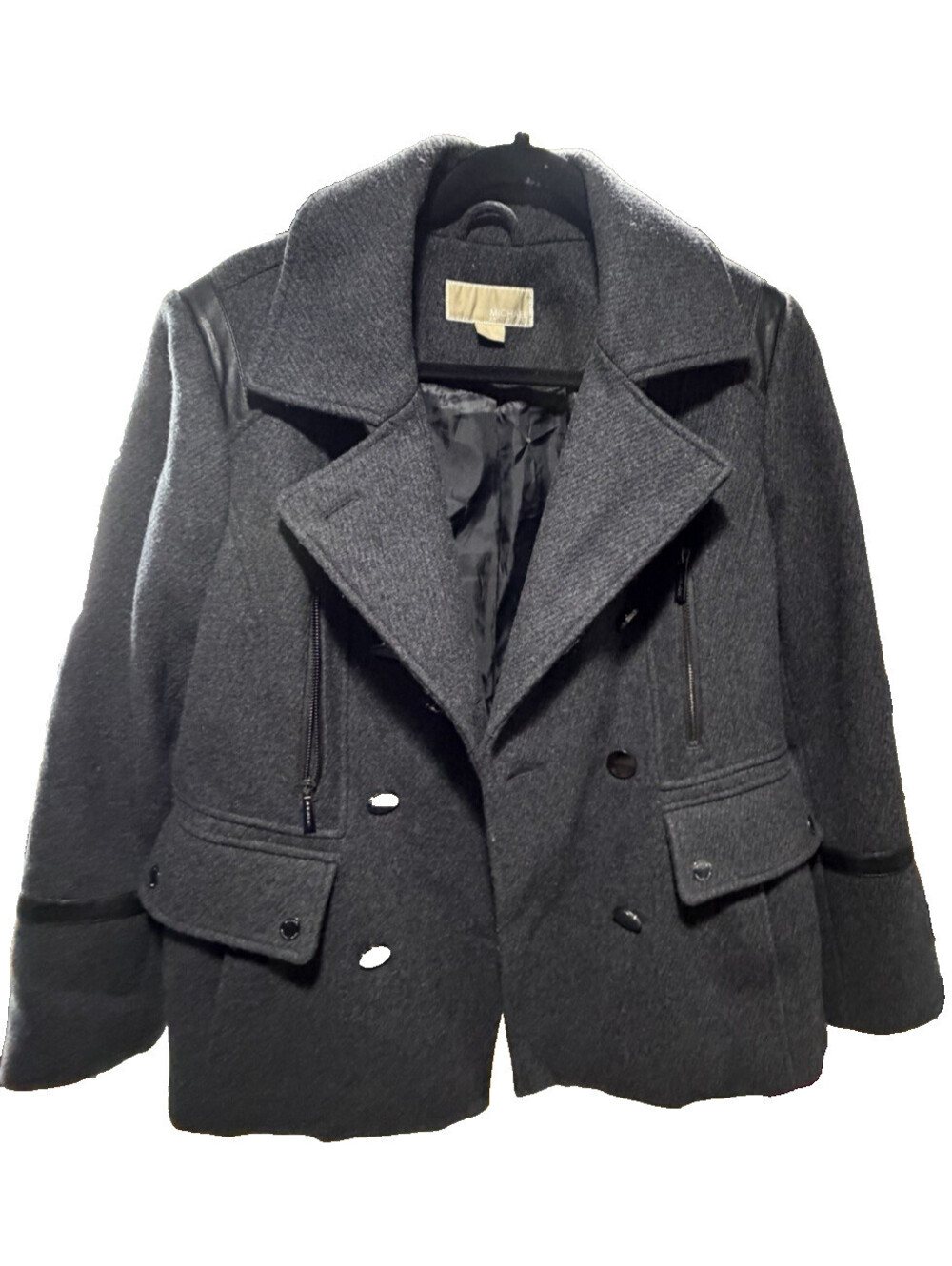 Michael Kors Charcoal Gray Peacoat Wool Blend Women's L Jacket Double Breasted